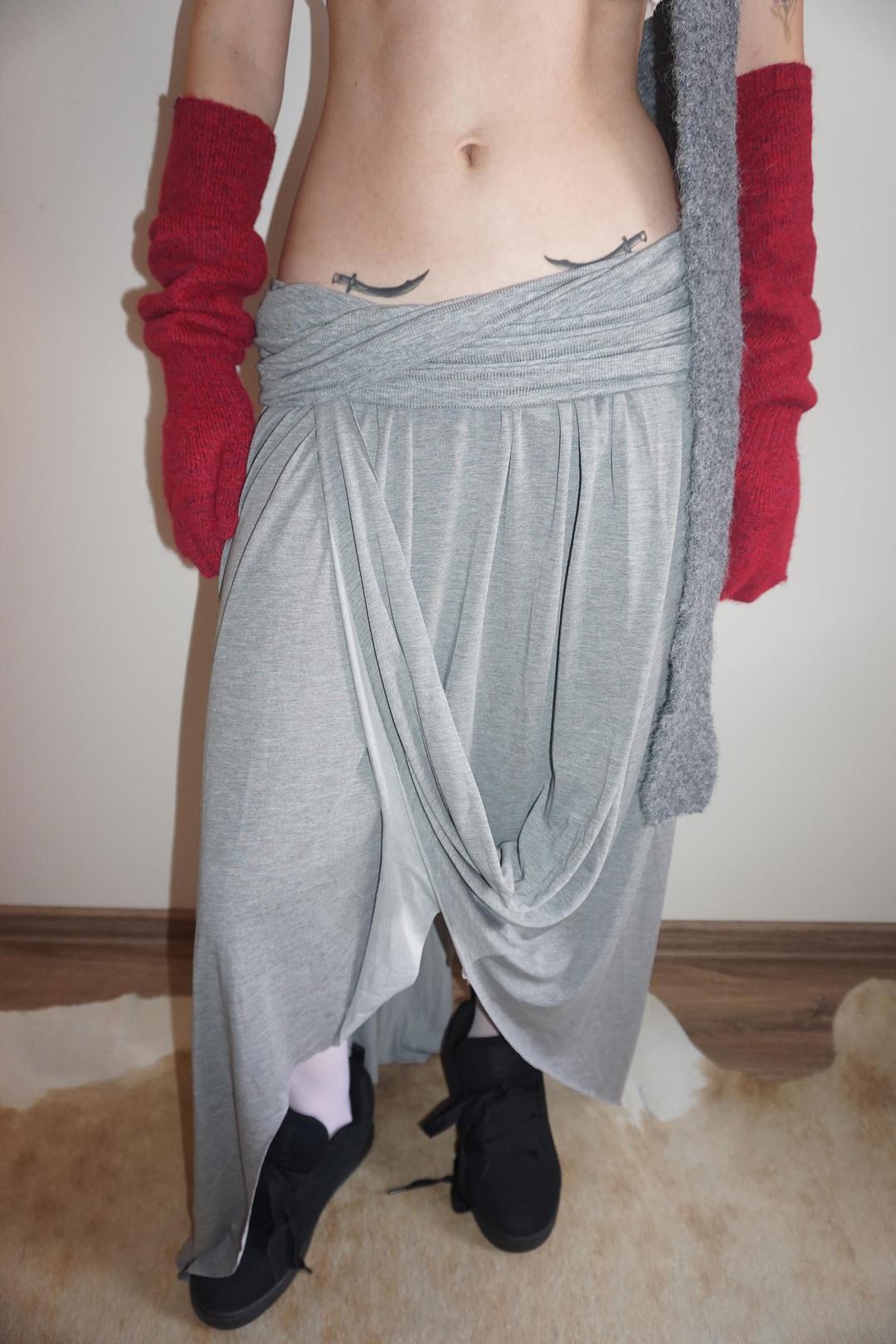 Draping Unbalance Skirt Melange Gray