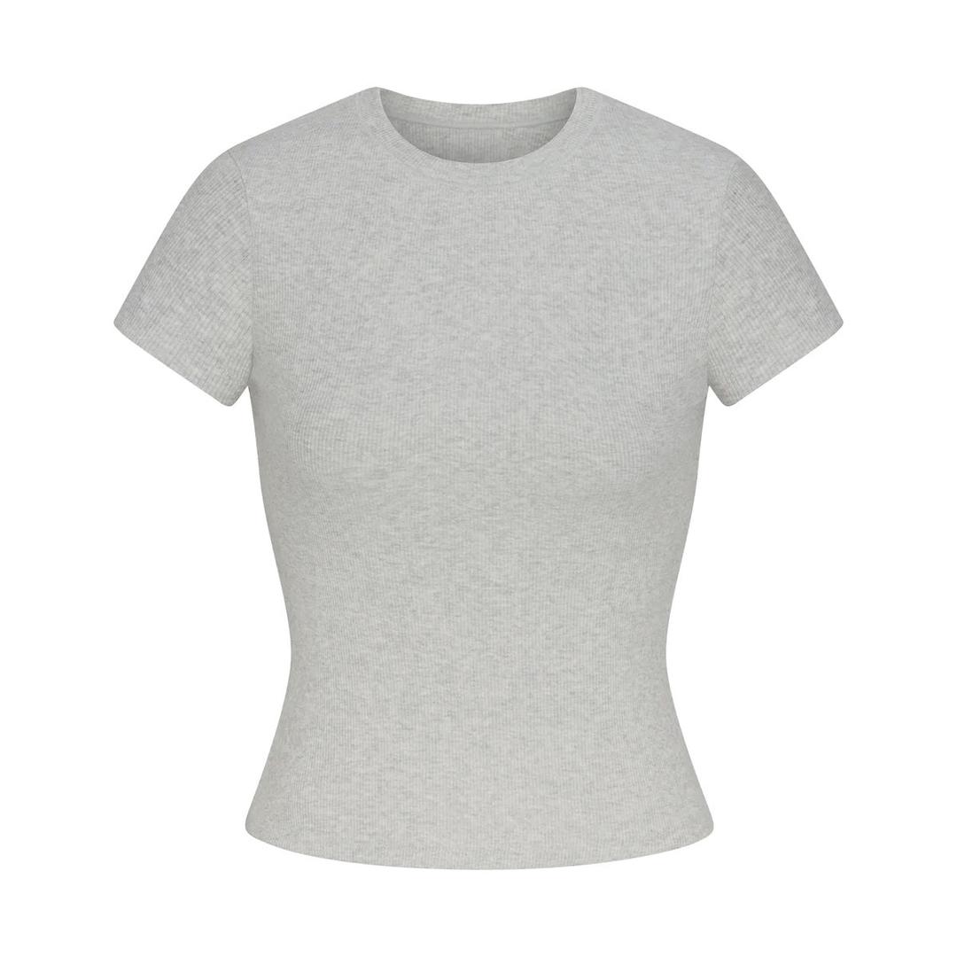 COTTON RIB T-SHIRT | LIGHT HEATHER GREY