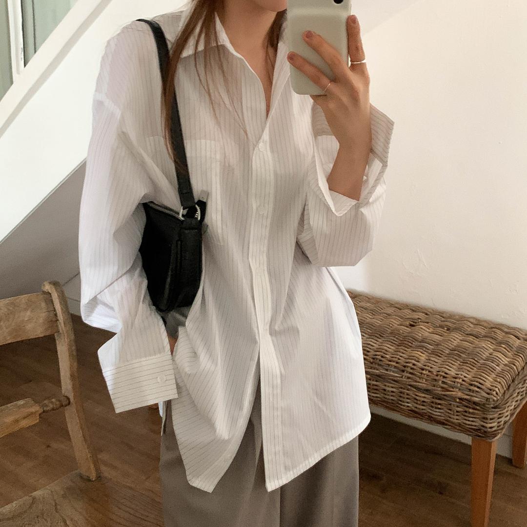 스트라이프 오버 셔츠