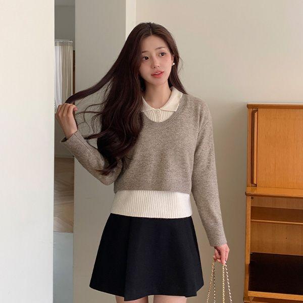 [울함유] (나시+니트set/레이어드룩) 보닛 카라 골지 나시 U넥 니트 세트 st2754