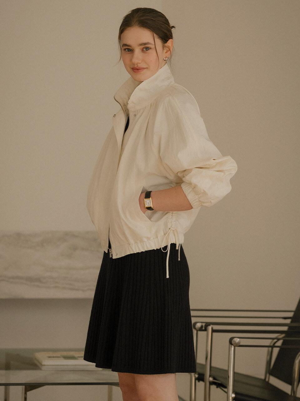 Raglan volume lovely nylon jumper_Ivory