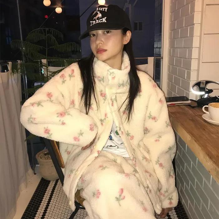 FLEECE FLORAL JACKET_IVORY