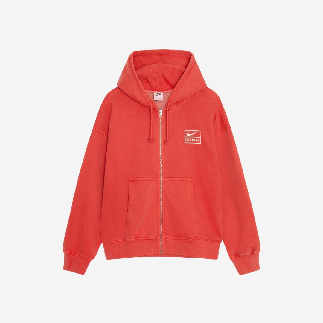 Nike x Stussy Full Zip Pigment Dyed Fleece Hoodie Habanero Red (FJ9161-642)