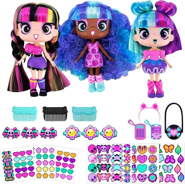 DECORA GIRLZ 5" Dolls -3 Pack C - Kat, Luna, and Heather | Fashion Dolls for Ages 4 and Up | Surprise Birthday Gift for Children | Set of Doll Clothes, Stickers, Dolls & Accessories