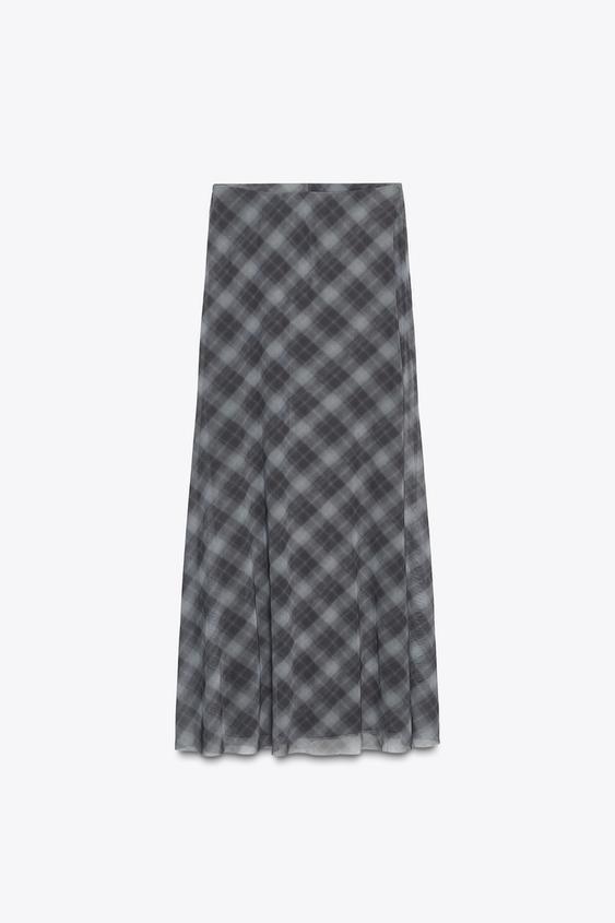 체크 튤 스커트