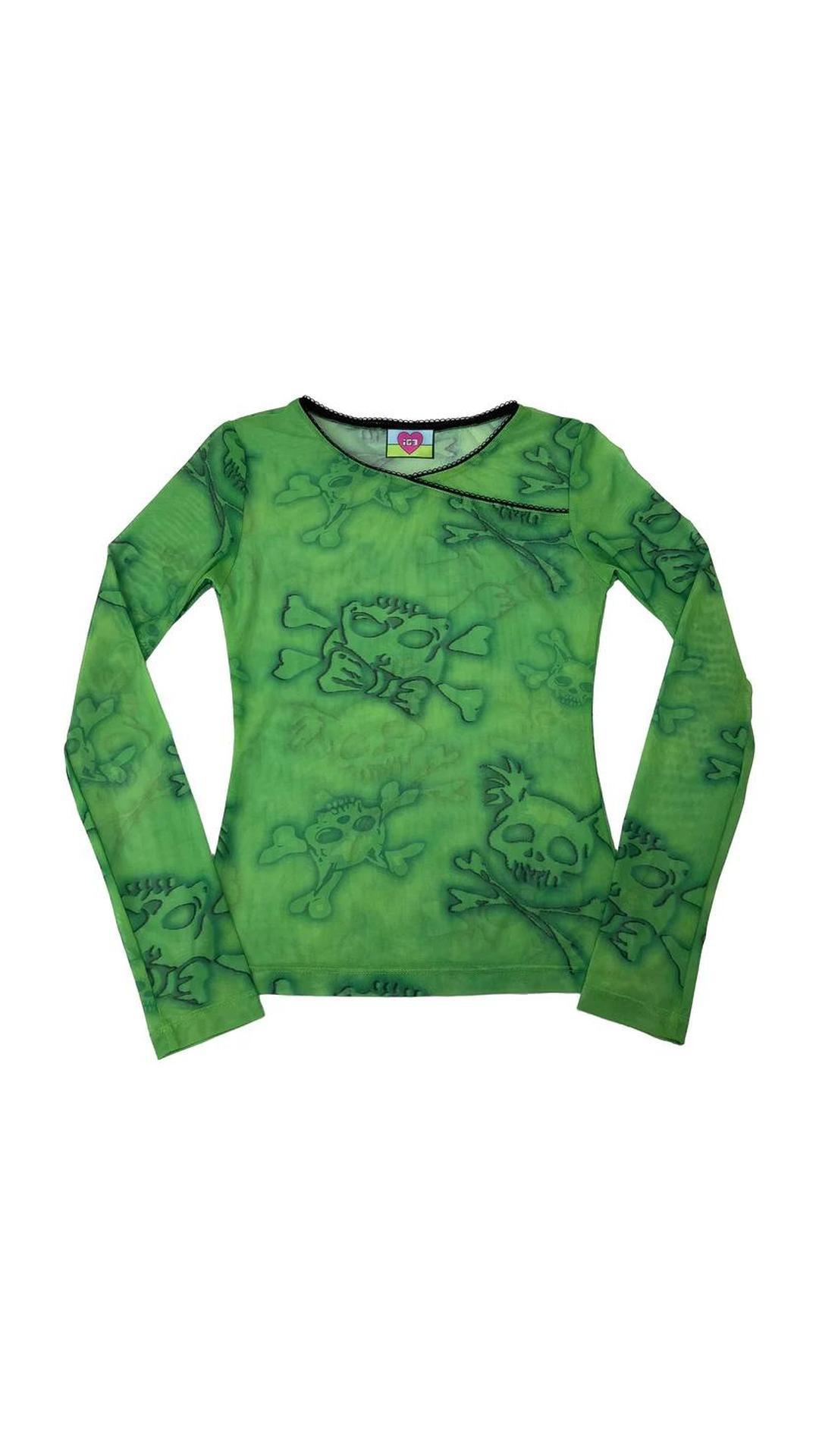 [igusa] SKULL PRINT LONG SLEEVE MESH TOP