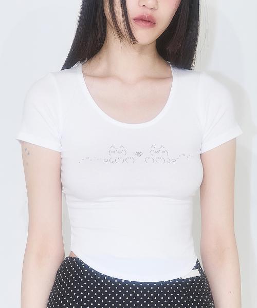 냥코 핫픽스 핏티드 티셔츠 화이트