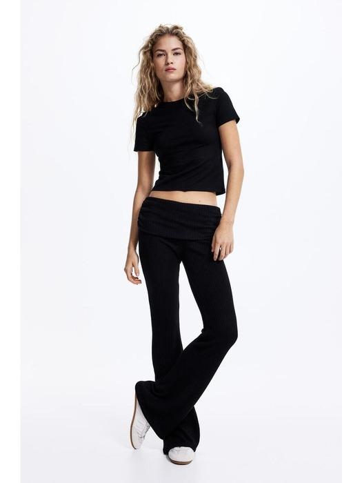 폴드오버 웨이스트 리브니트 레깅스 블랙 1314269001