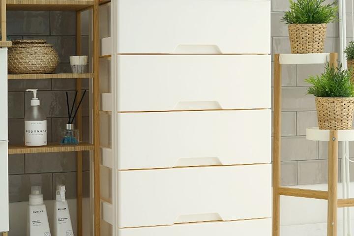 모던플러스 우드상판 5단 서랍장 플라스틱 수납장 (내추럴오크/화이트오크/티크오크)