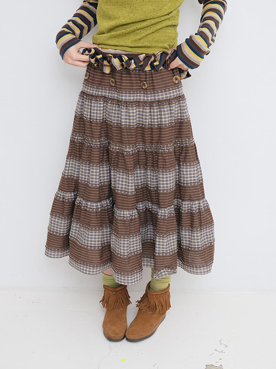 2way Button Shirring Skirt (Brown)