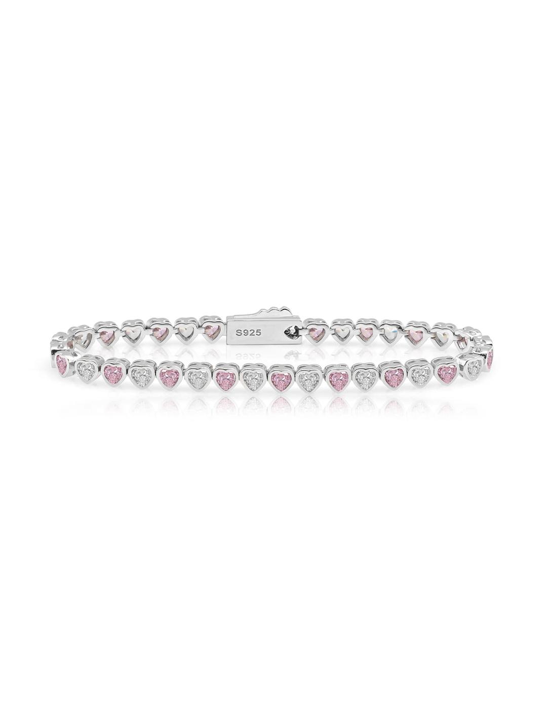 Ice block pink&white heart tennis bracelet (WG)