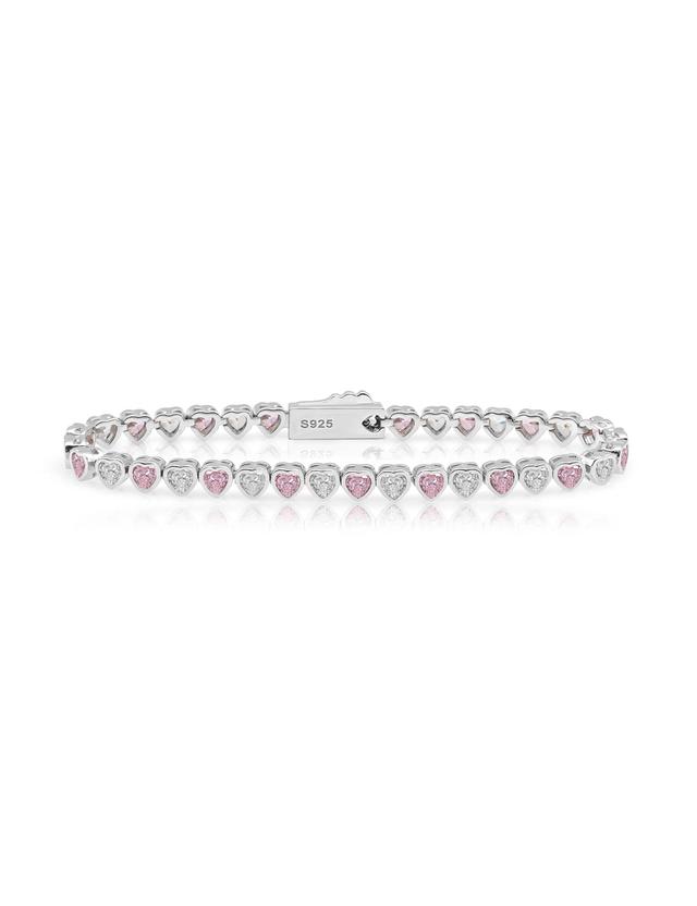 Ice block pink&white heart tennis bracelet (WG)