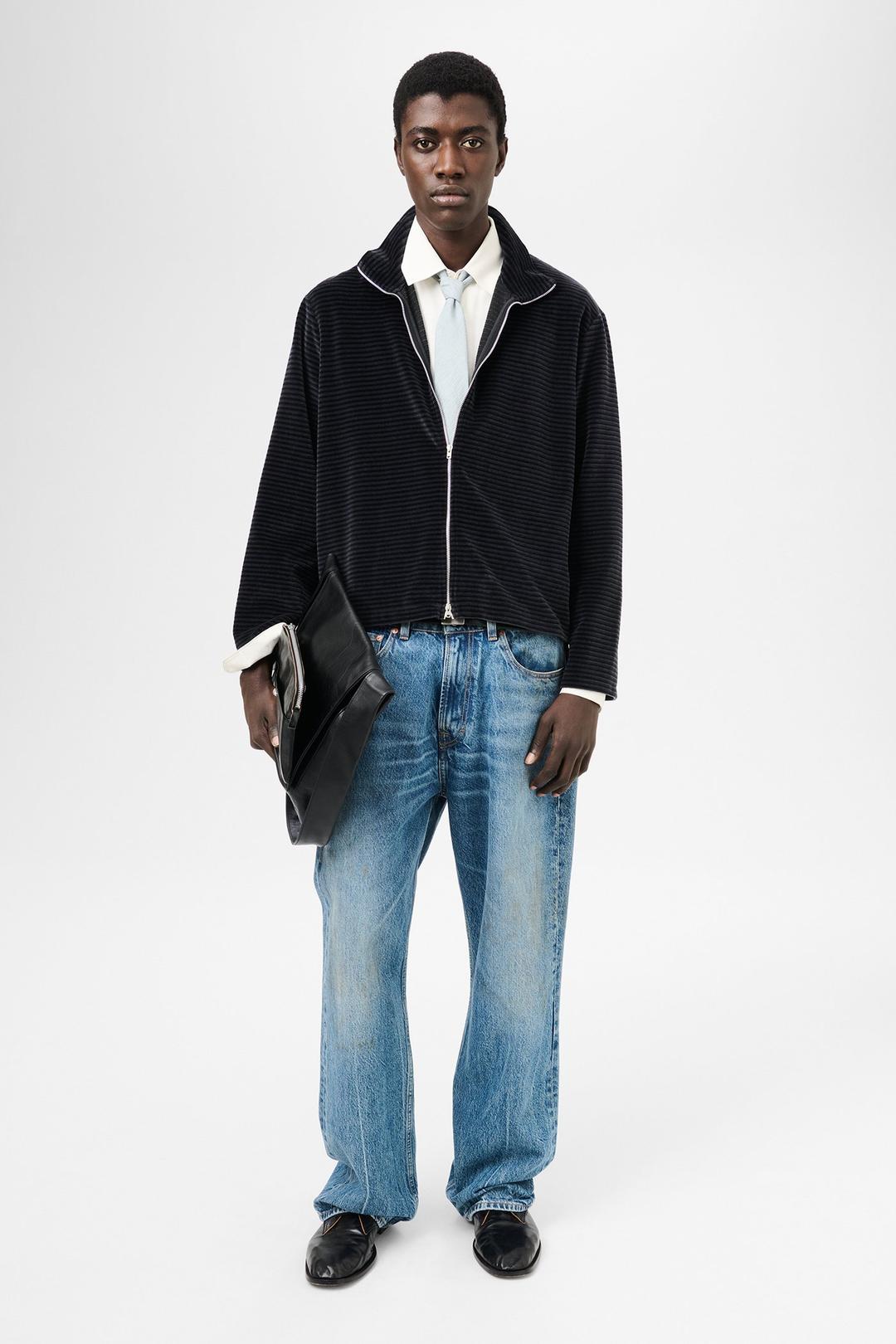 Shrunken Fullzip Polo Phantom Stripe Velour