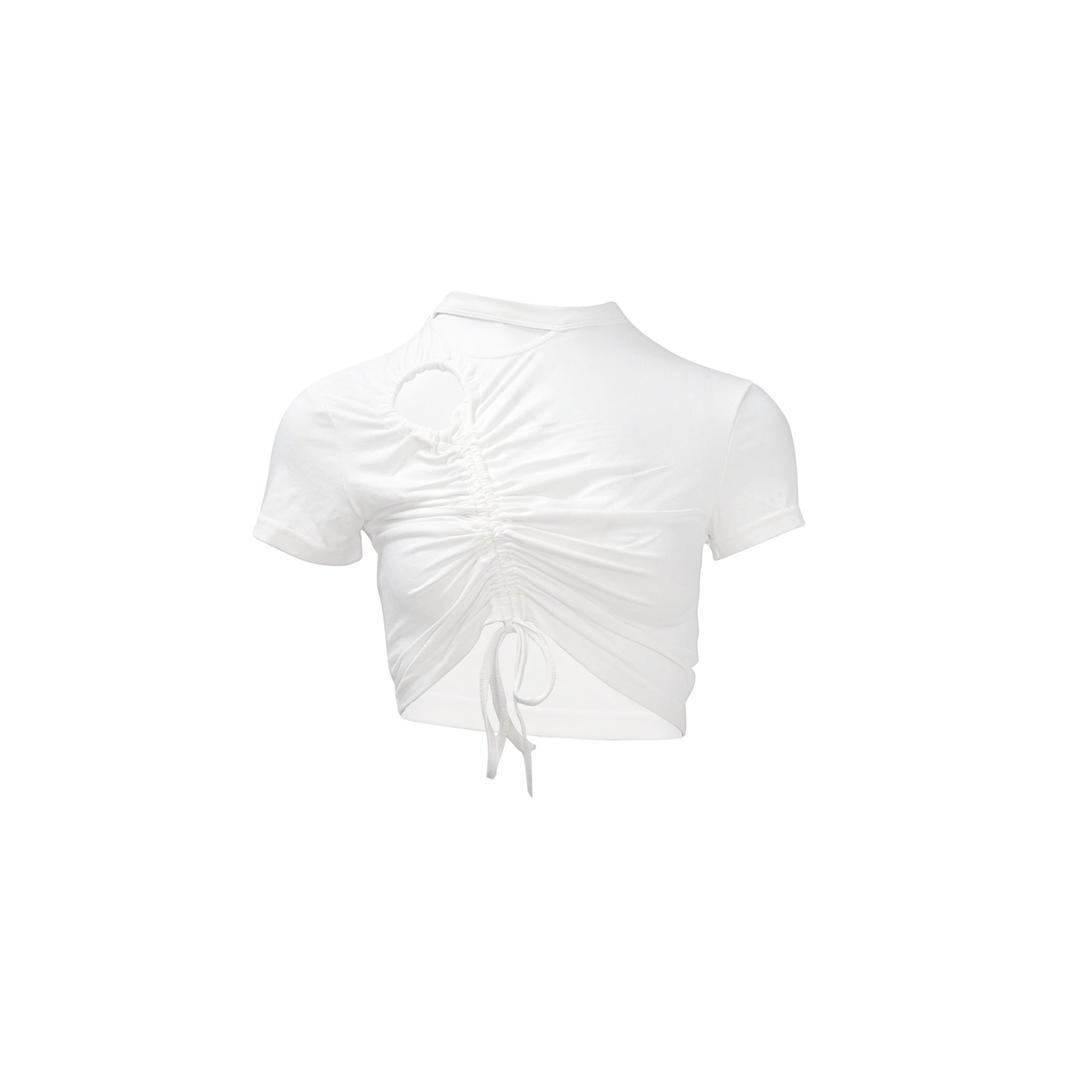White Ruched Cutout Top - XS