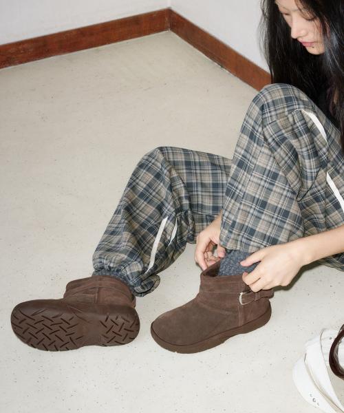 부클 버클 쇼츠 윈터 부츠 브라운