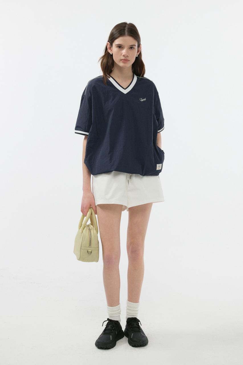 UNISEX V-NECK WOVEN TOP NAVY