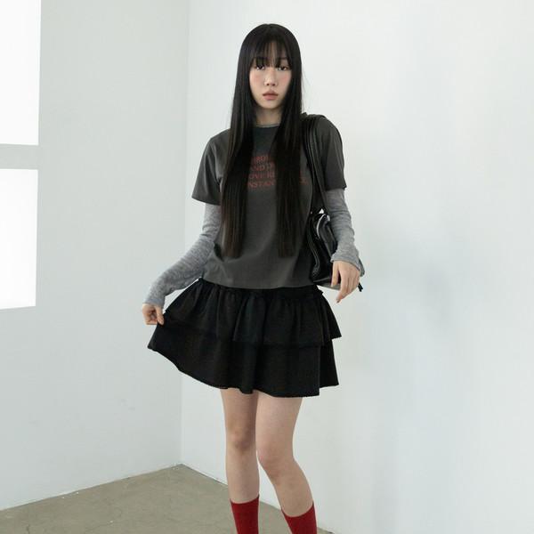 JERSEY LACE RUFFLED MINI SKIRT (2COLOR)
