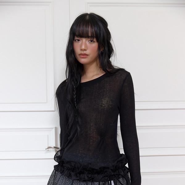 PINCHED SEE-THROUGH TOP - BLACK