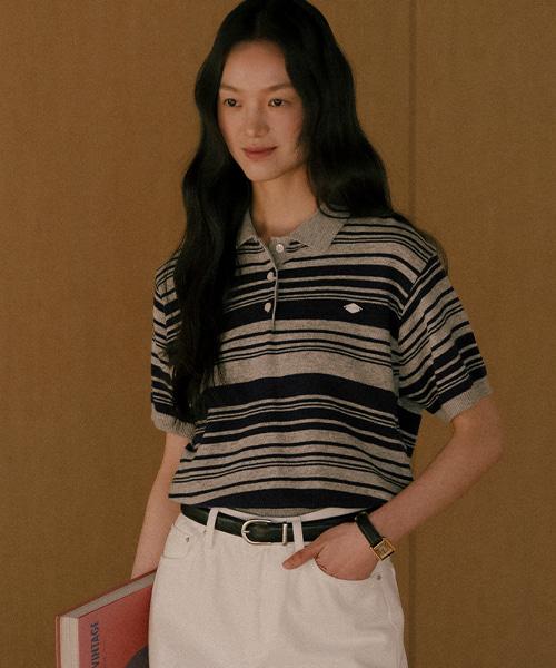 Retro wave stripe polo t-shirt TISU01TS16_Gray