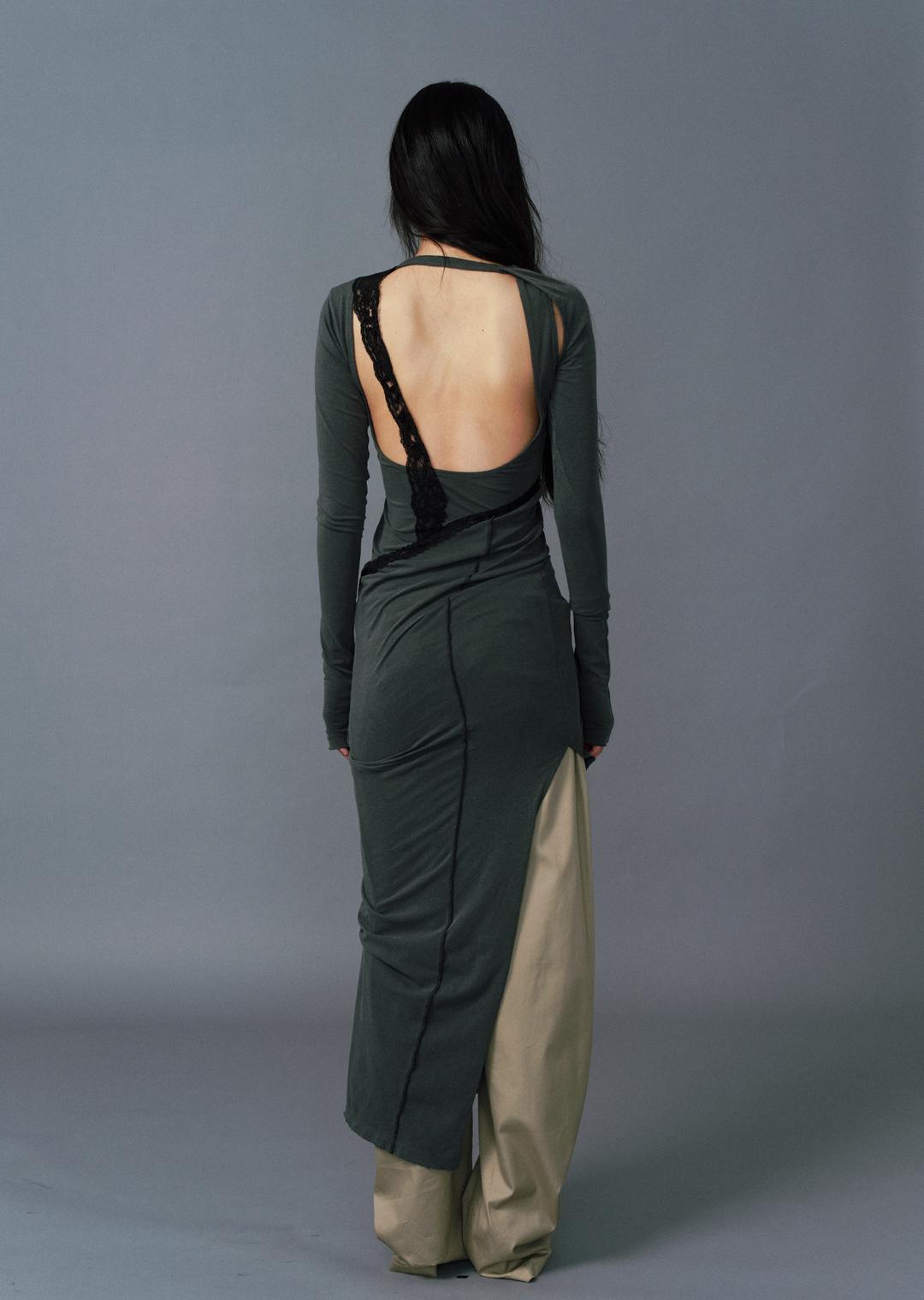 BACK HOLE LACE JERSEY DRESS