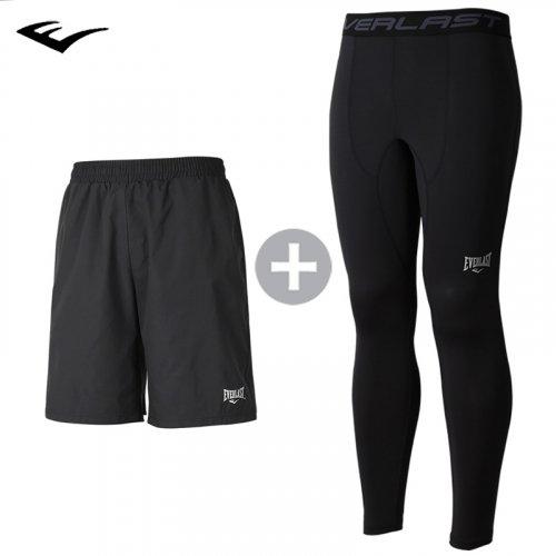 프로 우븐 5부 반바지+테크핏 9부 타이즈 레깅스 컴프레션 2종 세트[차콜_블랙]