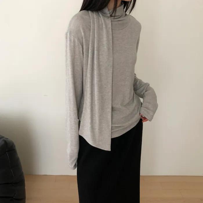 Tie Blouse T shirt (Gray)