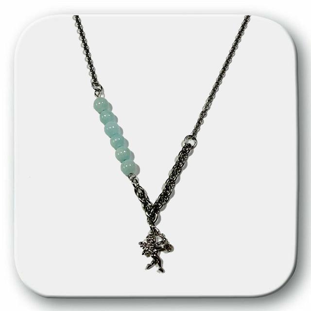 MADE mint angel / 원석목걸이 언발란스 레이어드 키치 러블리 민트