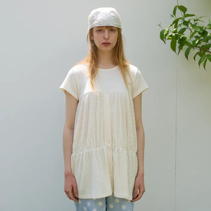 Shirry Tiered top, Cream