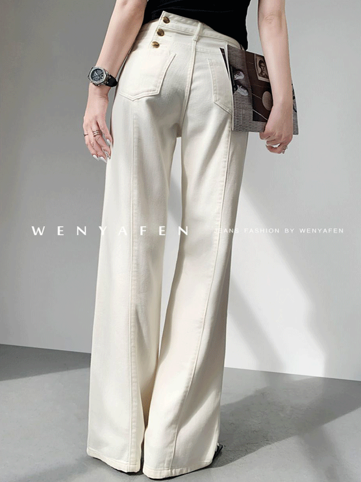 MS-76163  백라인 쓰리버튼 와이드 데님팬츠