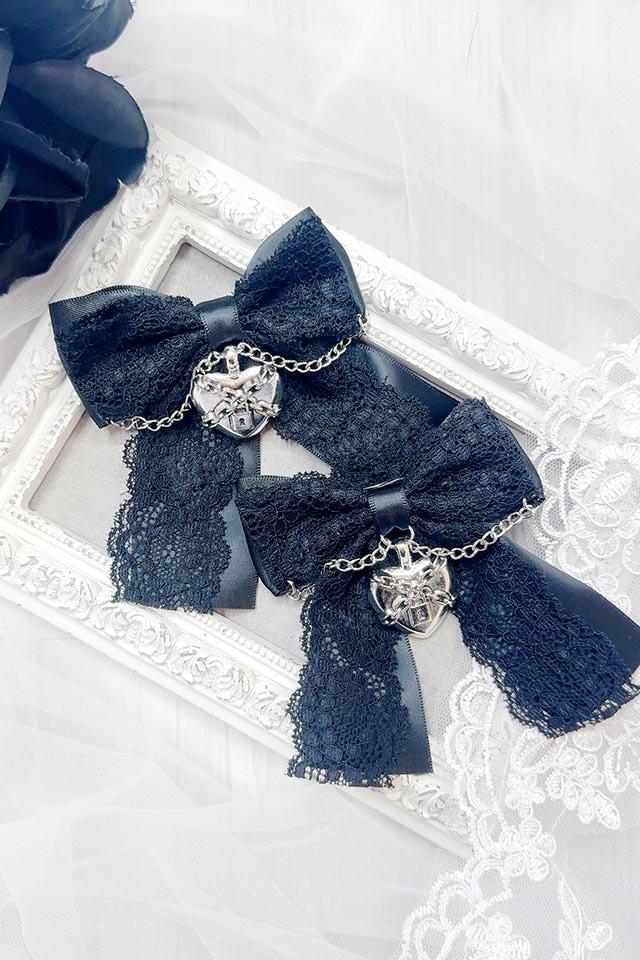 【MA*RS】ハートロックチャーム×チェーンりぼんクリップ2個SET - ブラック size-F-Ma*rs WebStore by LiLimPark