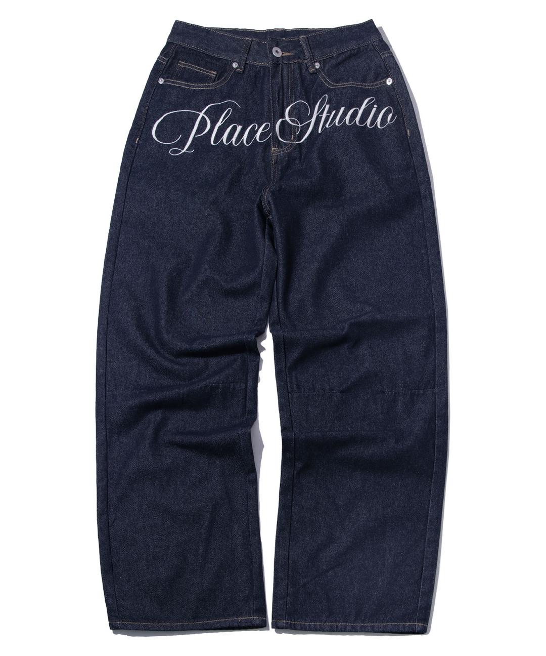 Classic Place Logo Embroidered Point Wide Denim Pants _2COLOR