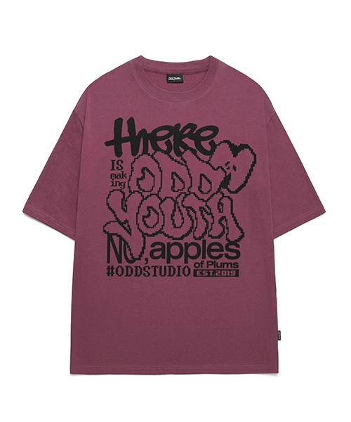 애플 픽셀 그래픽 오버핏 티셔츠 - PLUM