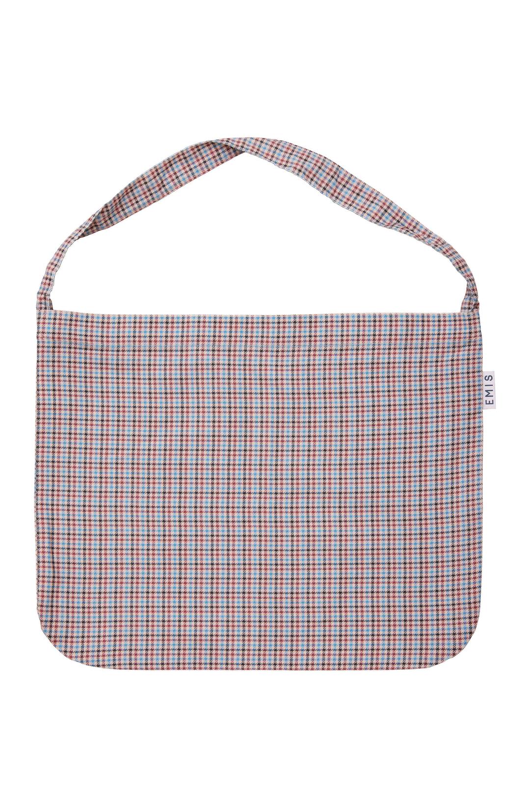 CHECK PATTERN CORDUROY ECO BAG-SKY BLUE/WINE