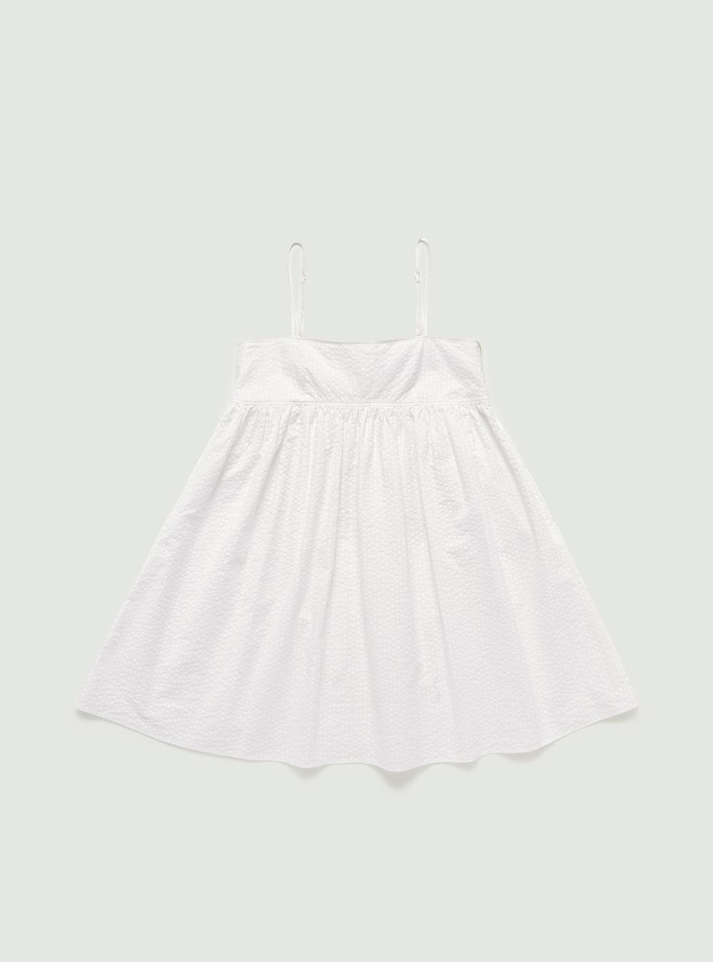 (Restrock) Shirring sleeveless Minidress. White