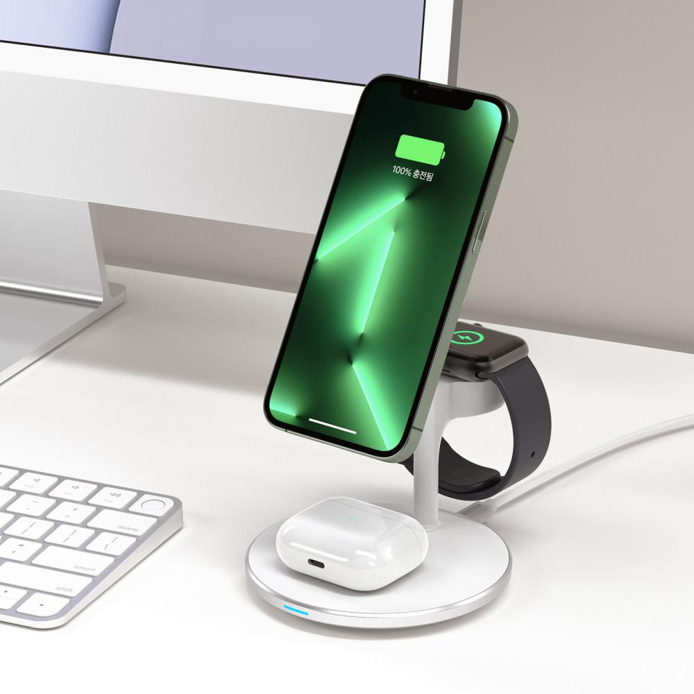 초텍 3in1 아이폰 14 13 맥세이프 고속 무선충전기 애플워치 에어팟 T586-F