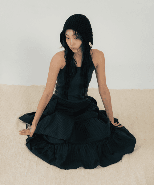 JACQUARD TIERED SKIRT (BLACK)