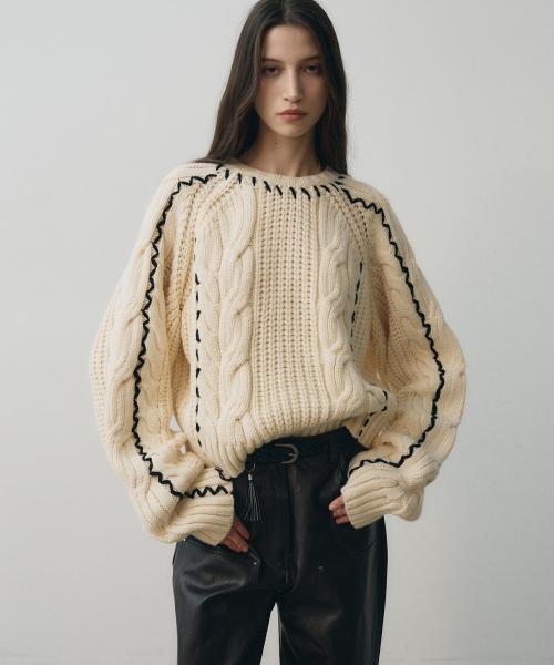 핸드메이드 케이블 크롭 스웨터 (아이보리)