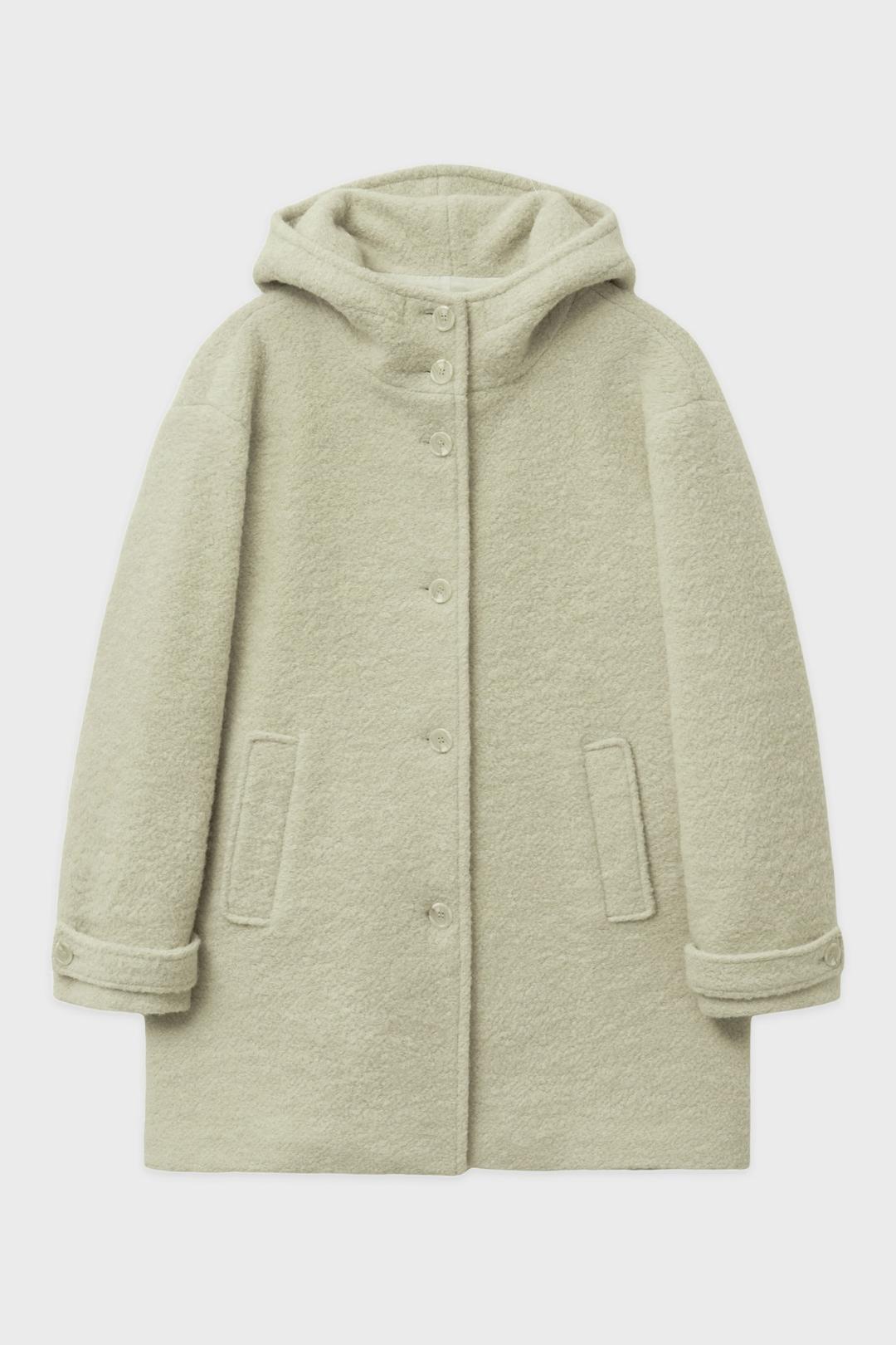 Loose-Fit Hoodie Wool Half Coat (Light Green)