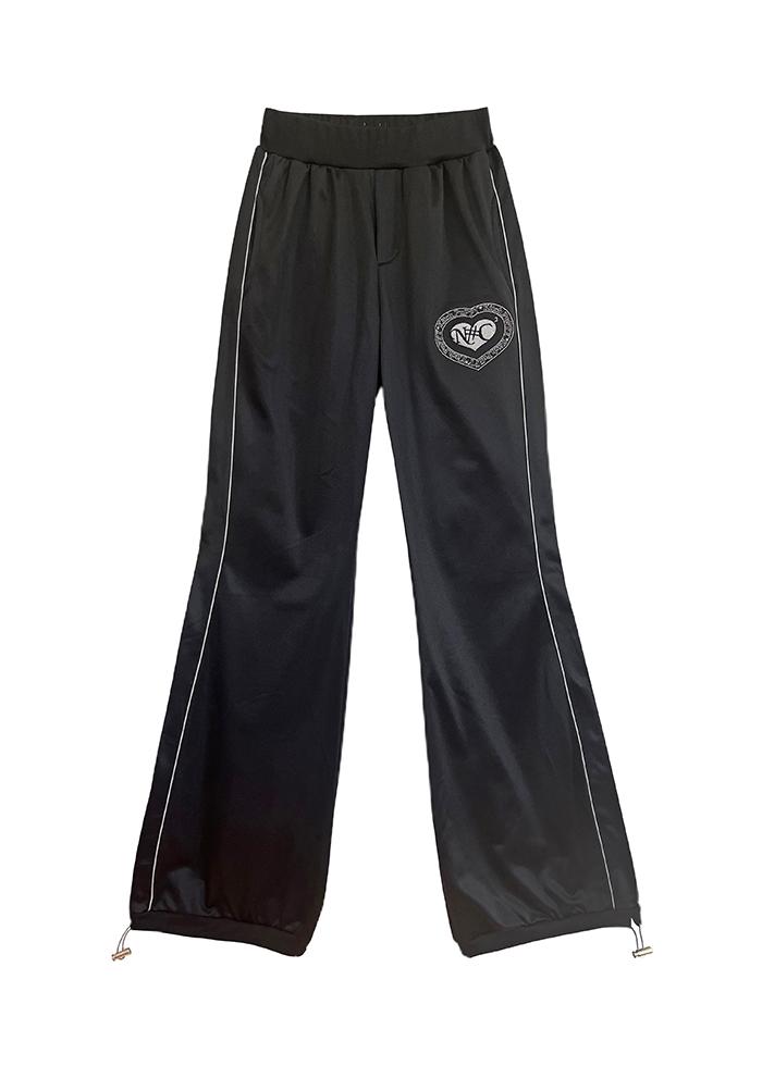 SILVER PIPING BOOTS CUT STRING PANTS BLACK