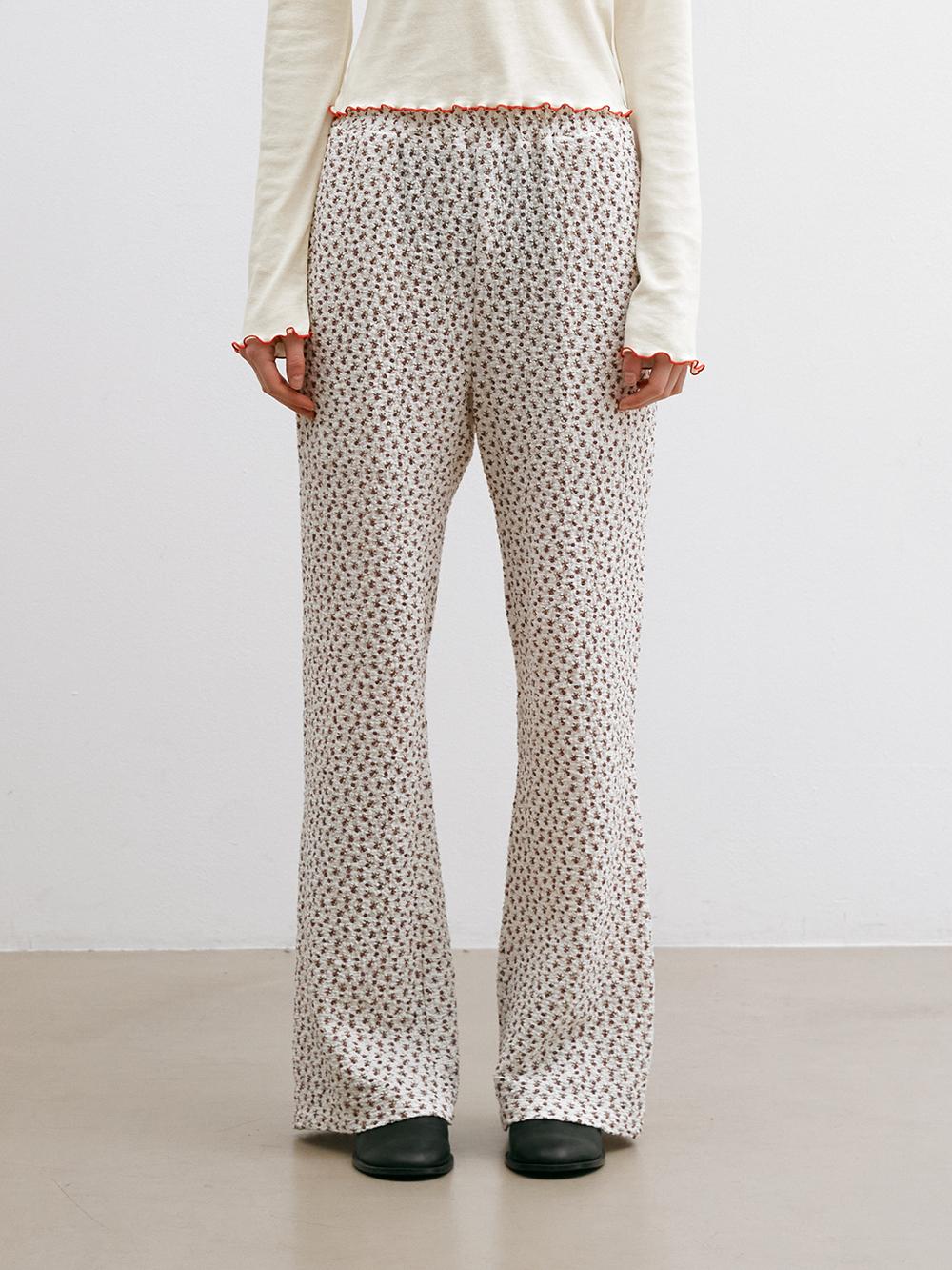 Flower Banding Flared Pants Burgundy