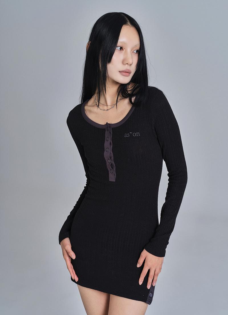 LIBBED COMBI MINI DRESS / BLACK