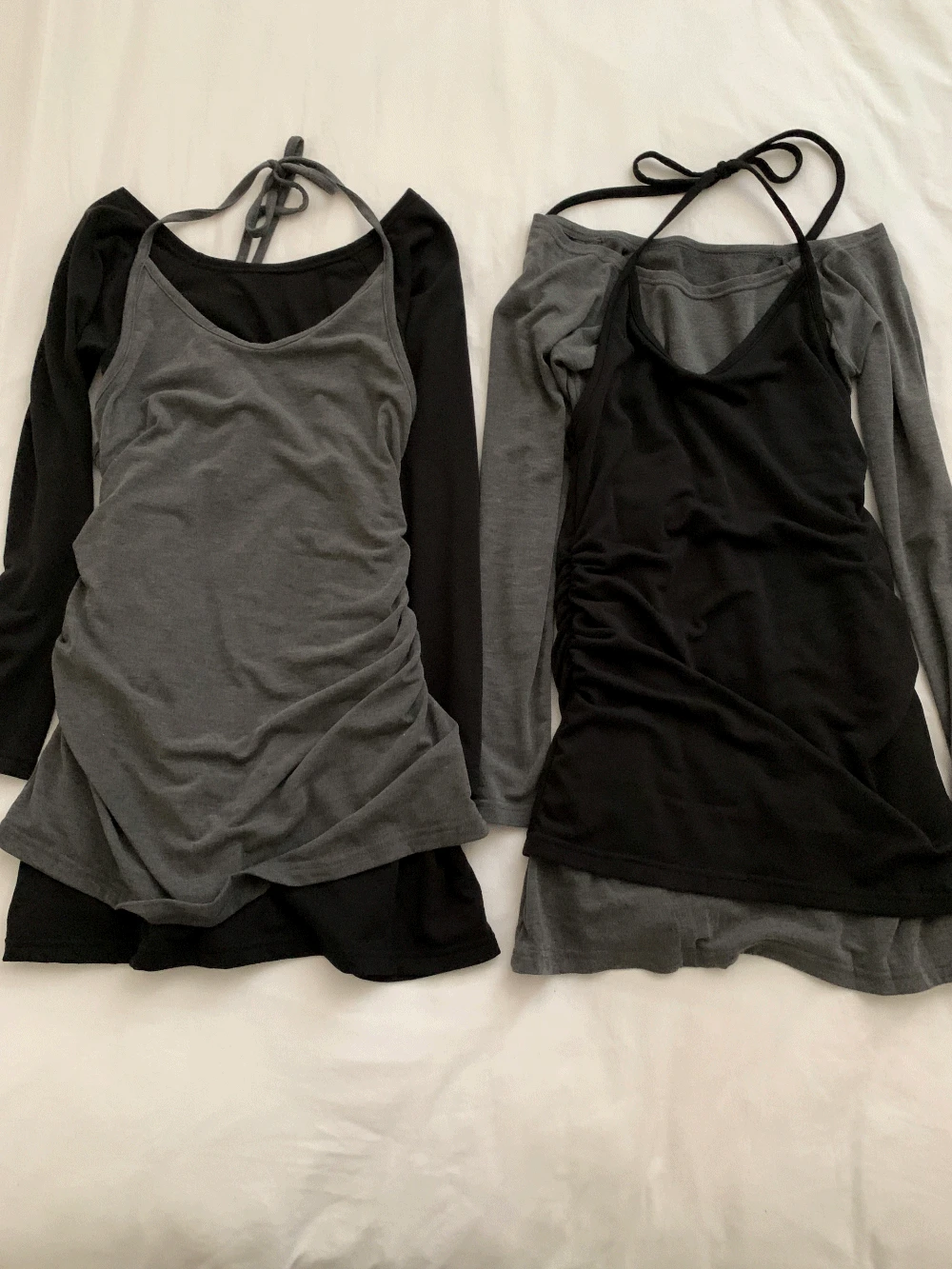 기모 홀터 레이어드 오프숄더 원피스 (2color)