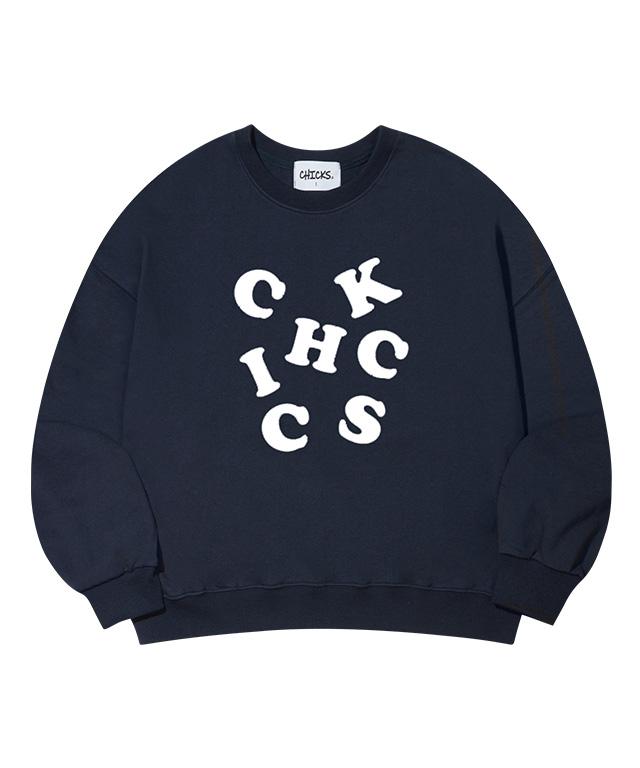 [칙스] CHICKS WORD 긴팔 맨투맨 티셔츠 네이비 기모 추가 8color