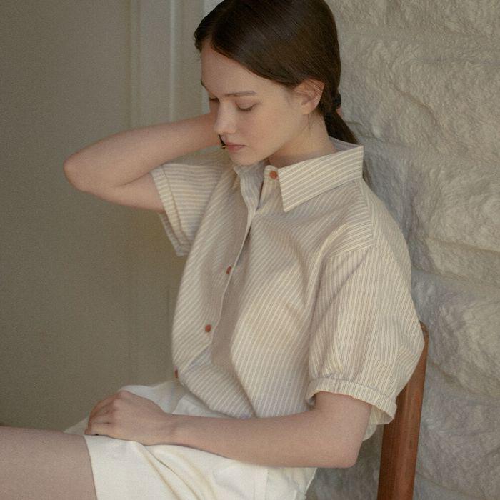 Ann button point shirt_Beige