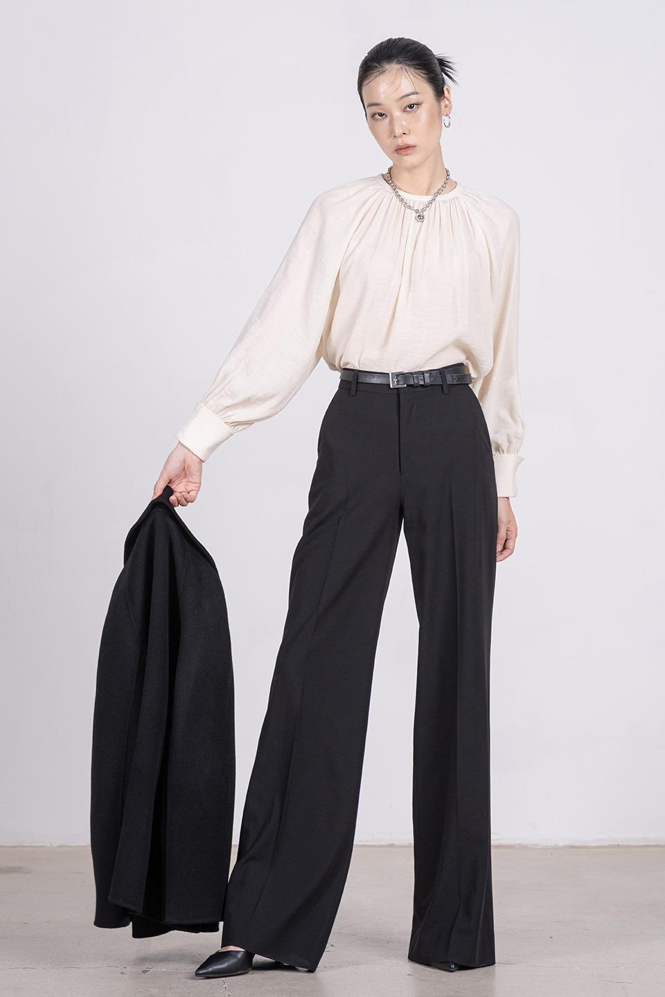 Classic roll-up raglan sleeves blouse - cream