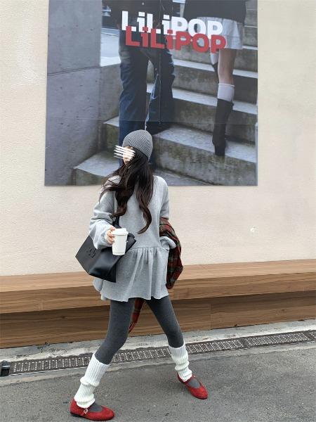 (당일출고)-넥 기모 맨투맨 플레어 미니 원피스