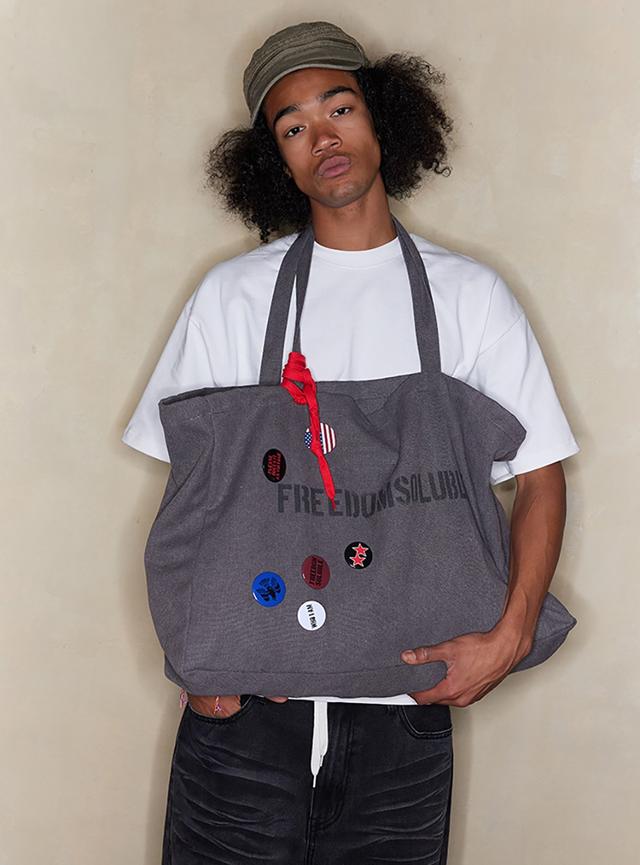 [FSG] Spray logo print badge canvas tote bag (2color)
