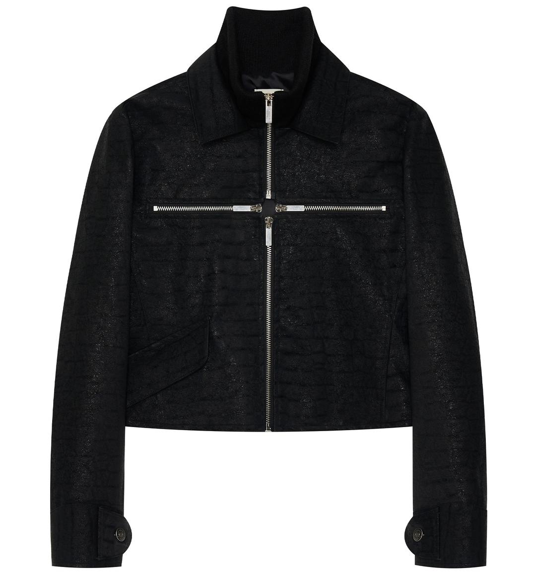 Cross zip leather jacket (Black)
