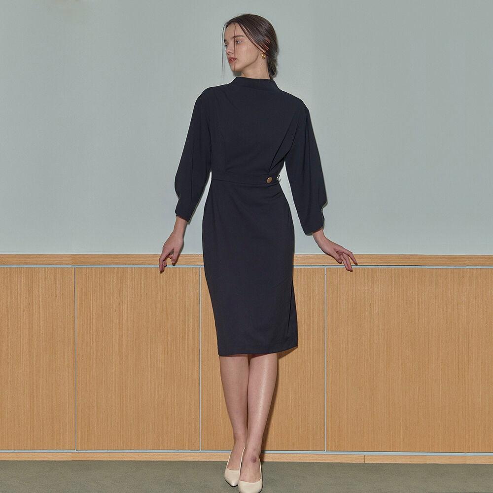 Draped Neck Ribbon One-piece_black