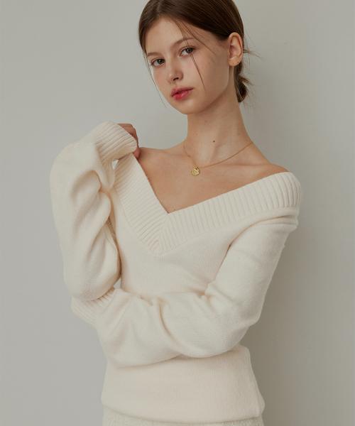 Versailles V-neck knit - IVORY